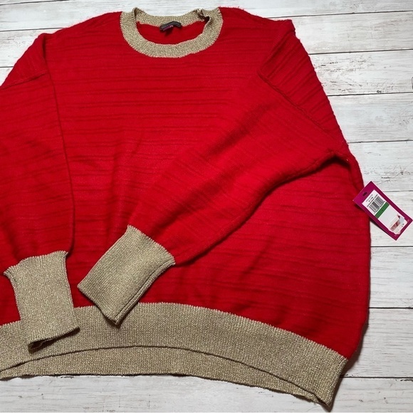 Vince Camuto Edged Crewneck Sweater Red wearable to work fairy grandma core - Picture 3 of 6